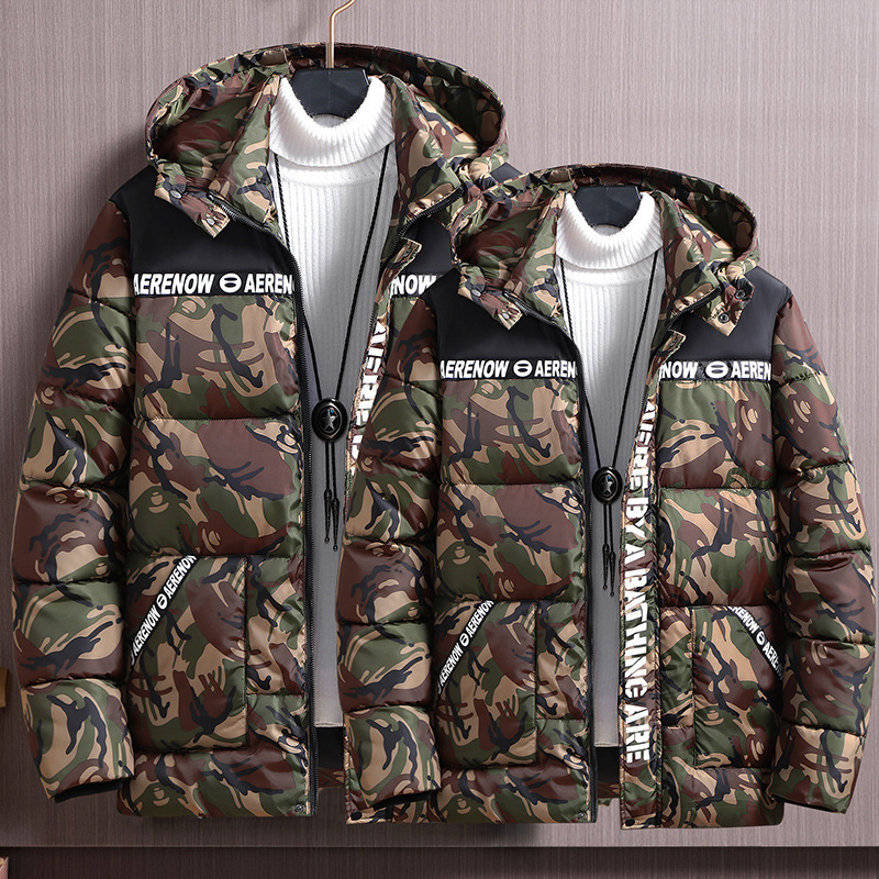 Plus-Size Couple's down Cotton Jacket for Men and Women, New Winter Camouflage Thick Warm Loose Cotton Coat