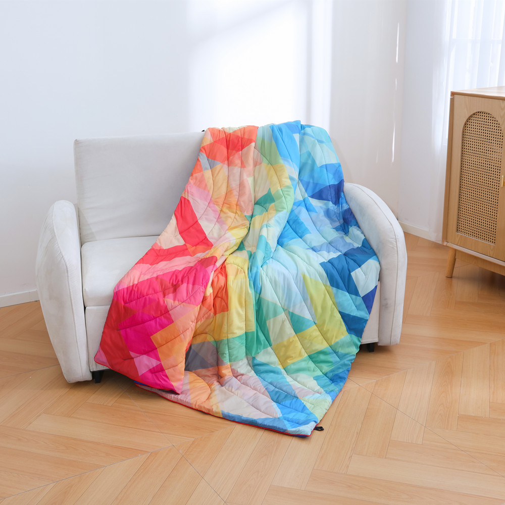 Outdoor Multifunctional Quilted Printed Wearable Cape Shawl Blanket, Home Warming Hiking Camping Blanket_desvips.com