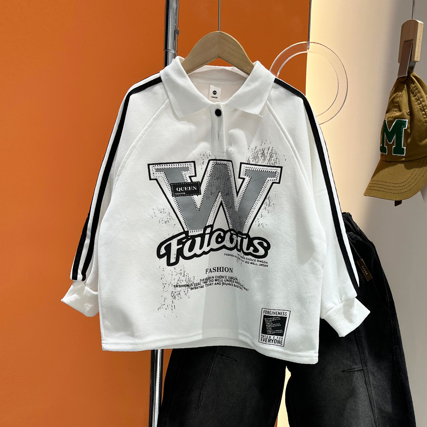 男童POLO衫卫衣秋款2026新款中大童潮酷拉条衣服男孩百搭宽松上衣