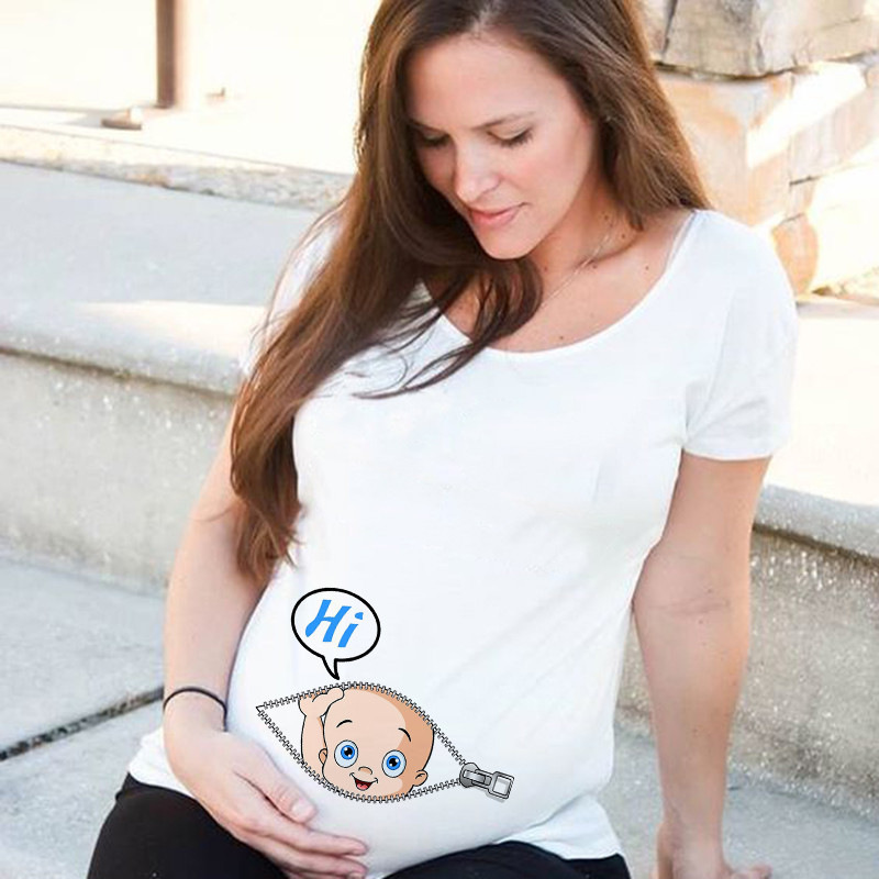 Funny Zipper Baby Summer New Women's Maternity Dress plus size Short-sleeved T-shirt Europe and America Slimming Top Funny Zipper Baby Summer New Women's Maternity Dress plus size Short-sleeved T-shirt Europe and America Slimming Top