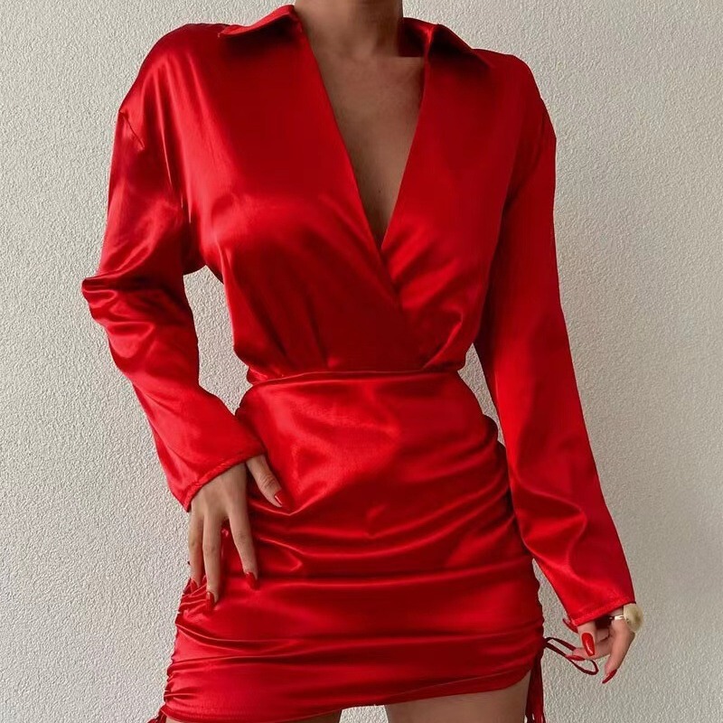 2026 Autumn Short Bowknot Sexy Red Slimming Fashionable Elegant Deep V Evening Party Dress
