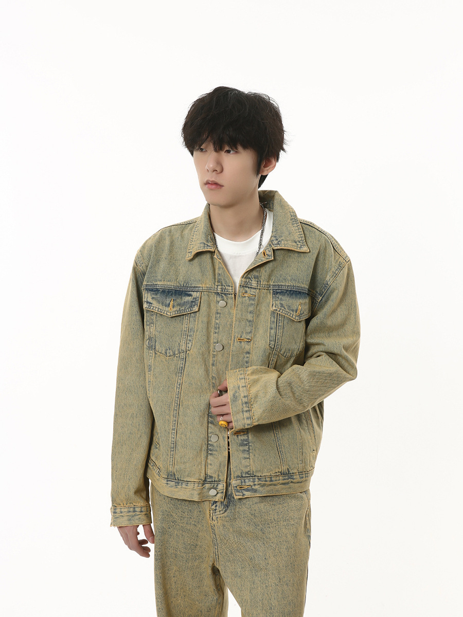 Mtlclothes ropa de Hombre | 2023 otoño retro simple apenada Denim coat washed jeans Loose