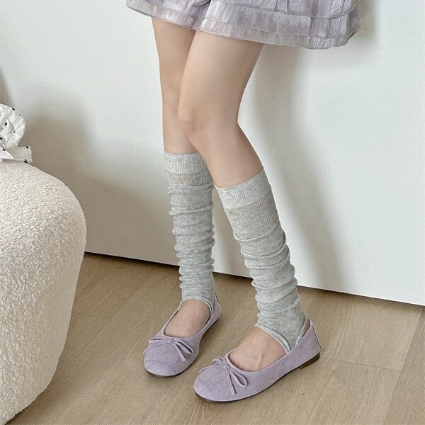 Ballet-Style Footless Socks, Summer Thin Calf Socks for Women, Solid Color Slimming Leg-Enhancing Long Socks, Double-Needle Stacked Socks