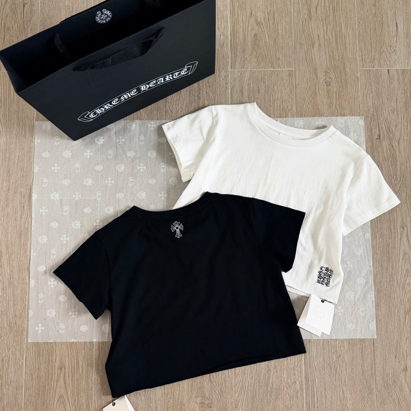 【In-Stock Authentic Version】High-Quality Ch Chrome Hearts Lisa-Style Embroidered Cross Women's Short T-Shirt 【In-Stock Authentic Version】High-Quality Ch Chrome Hearts Lisa-Style Embroidered Cross Women's Short T-Shirt