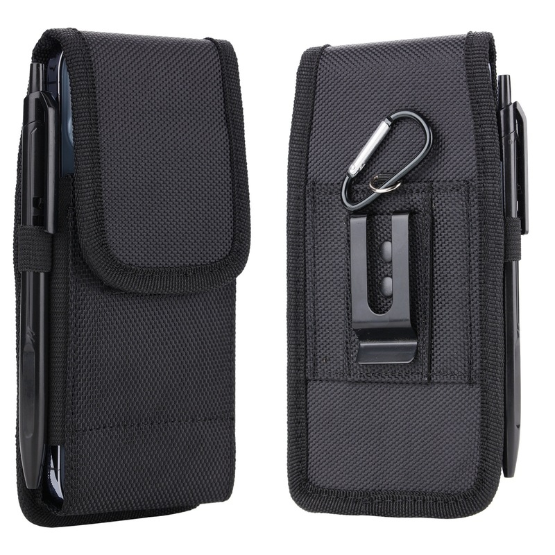 Universal for 18-inch vertical leather case, 17Pro double-folded edge Oxford cloth nylon fabric, belt-wearable card-insert phone waist bag