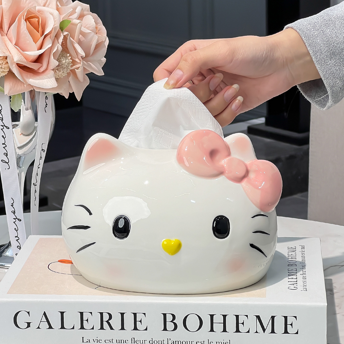 Caja de servillas de gato adorable caja de papel de salón caja de papel de cerámica caja de papel de cerámica decoración de mesa de té caja de servillas