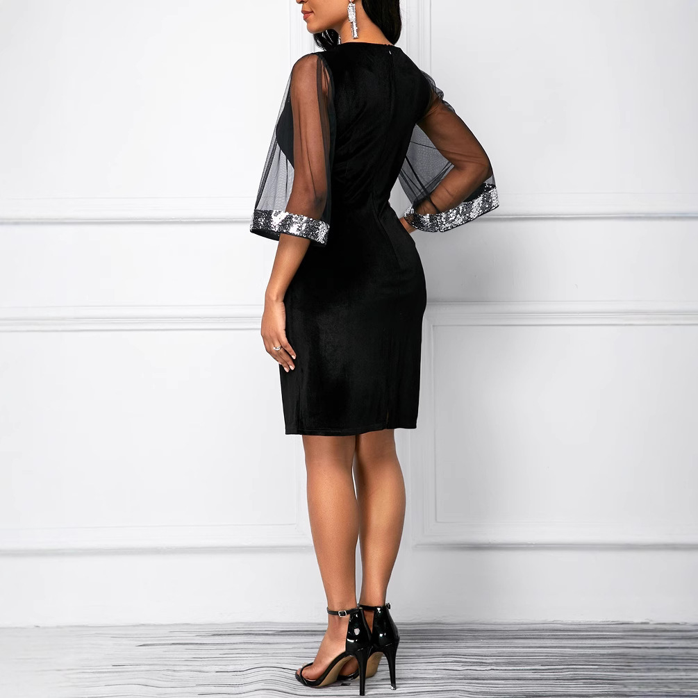 GraceChic Plus Size Elegant Mesh Patchwork High Waist Slim Fit Pencil Dress For Women On_voghion.com