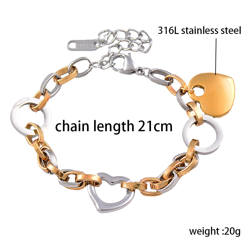 Fashion Heart Shape Titanium Steel Plating Bracelets 1 Piece