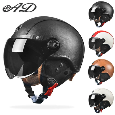 Ad Electric Motorcycle Helmet for Men and Women, All-Season Motorcycle Retro Half Helmet, Summer Cycling 3C Certified Safety
