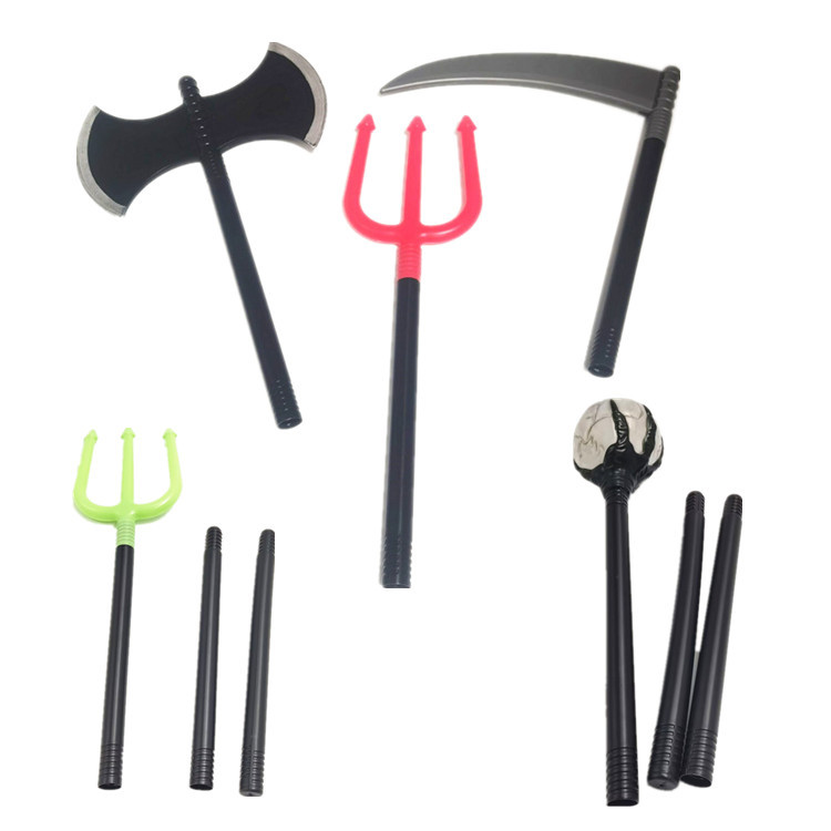 吹塑万圣节用品塑料三叉镰刀武器 儿童装扮双面斧头兵器组装款