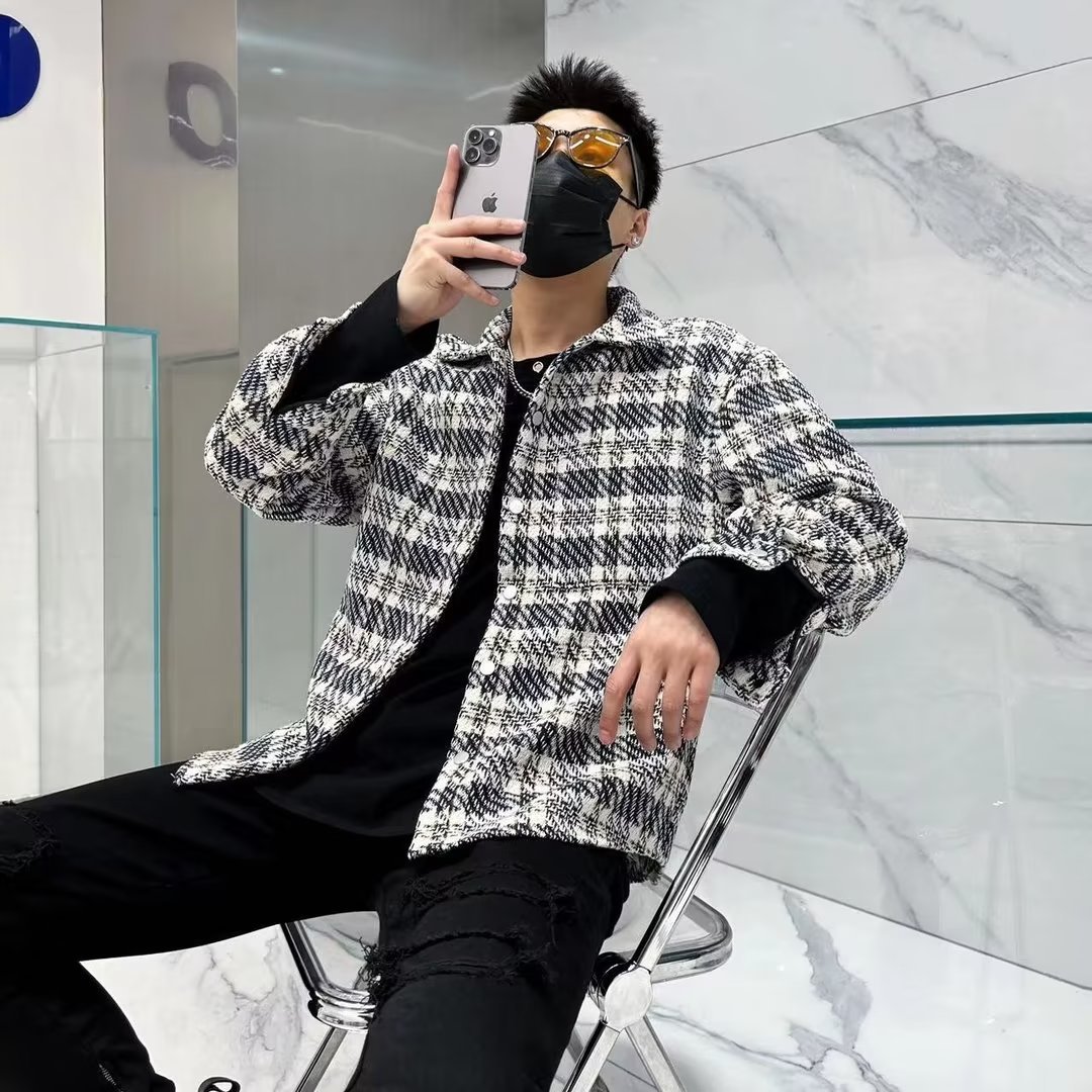 Camisa a cuadros de estilo de Hong Kong para hombres japoneses Tops de principios de otoño Camisa de manga larga de moda para hombres guapos de primavera y otoño