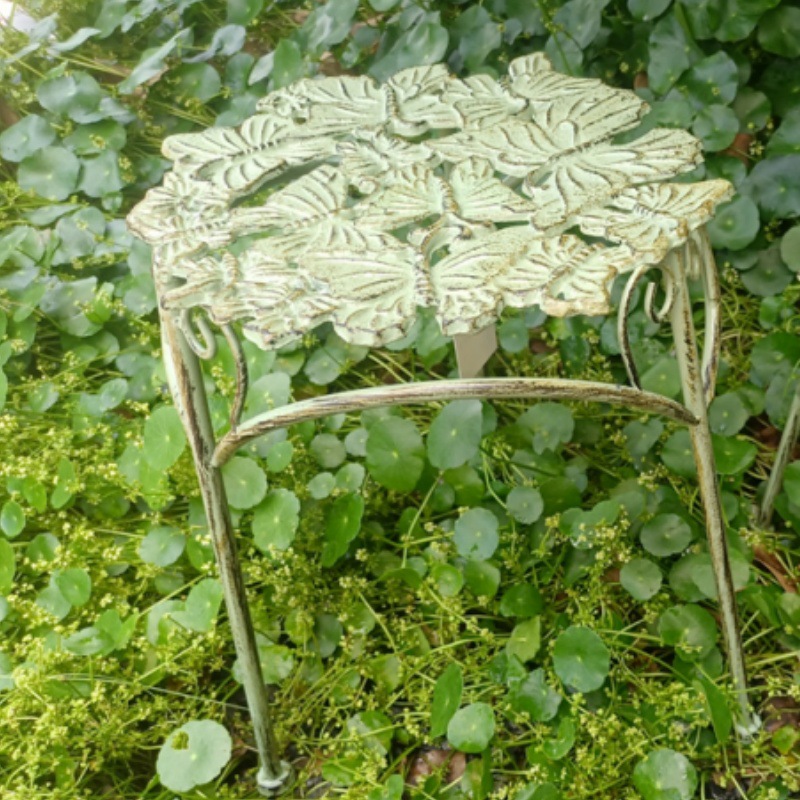 나비 디자인 주철 플라워 스툴, 그린 색상, 소형