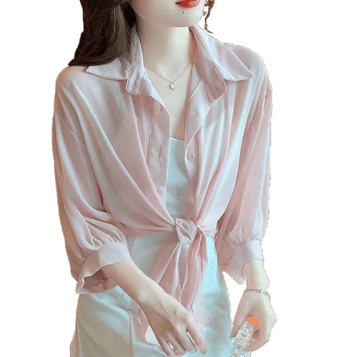 Belted Dress, Chiffon Blouse, Small Cardigan, Thin Shirt, Open Top, Women's Summer 2025 New Arrival, Outerwear