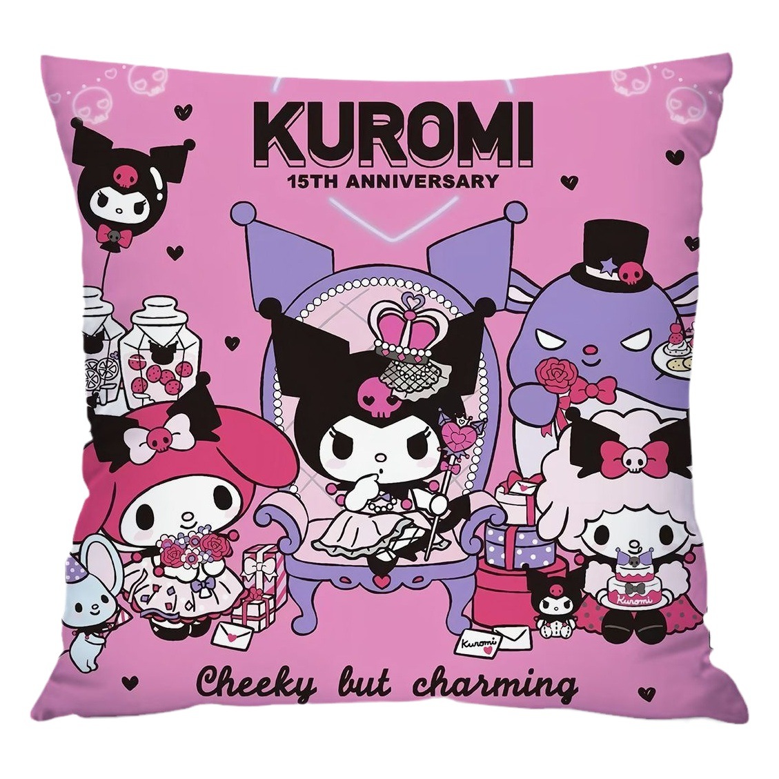 Almohada con estampado de dibujos animados de Sanrio, linda almohada de sofá para dormitorio, cojín de cabecera, cojín de asiento con soporte lumbar para coche