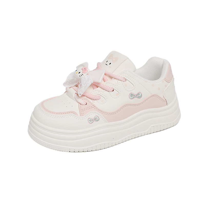 2026 Spring White Sneakers With Cartoon Cat Design, Ins-style For Female Students, Fashionable Casual Thick-soled Versatile Sports Shoes Y9988_vogvips.com