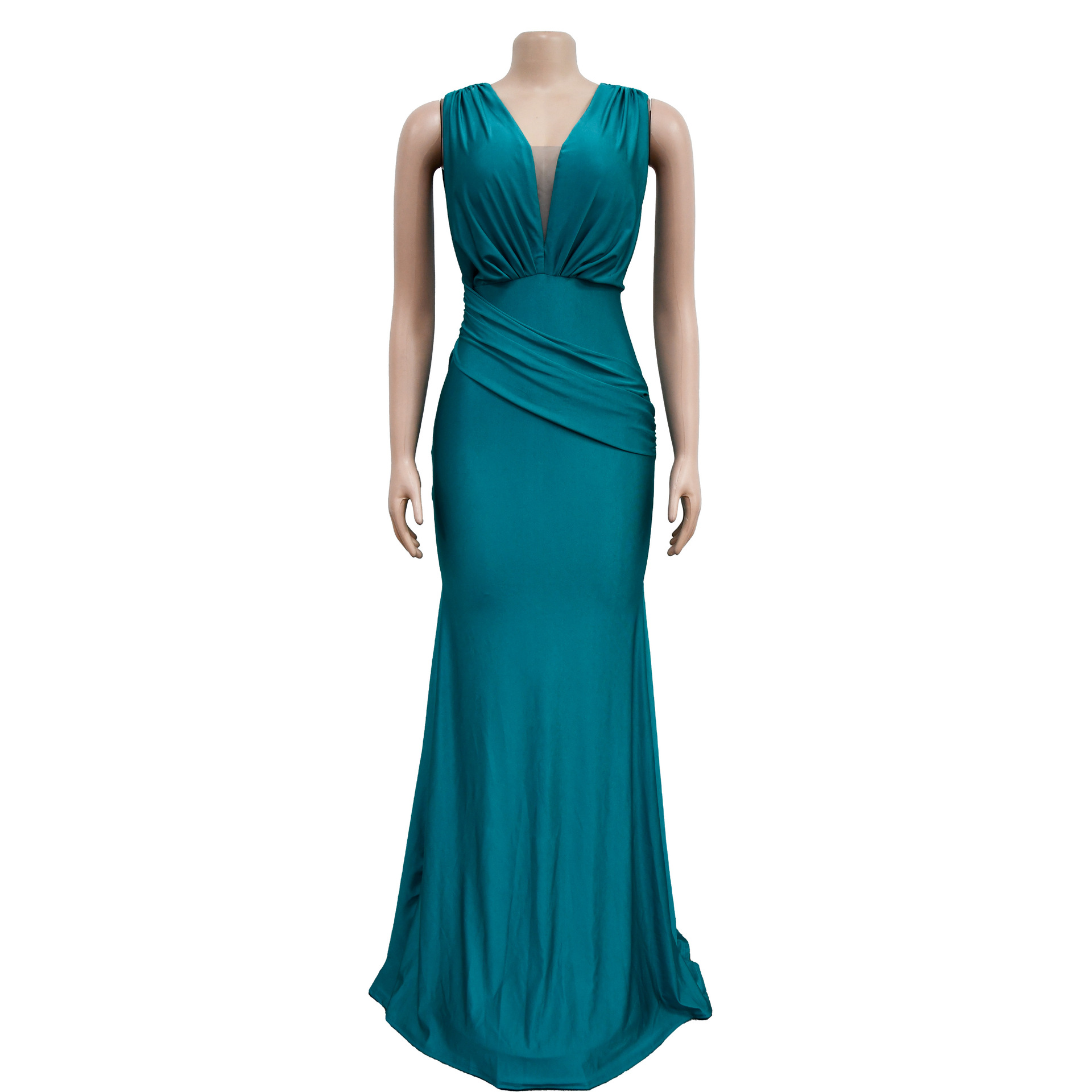 Abito lungo donna scollo a v plissettato elegante da sera_voghion.com