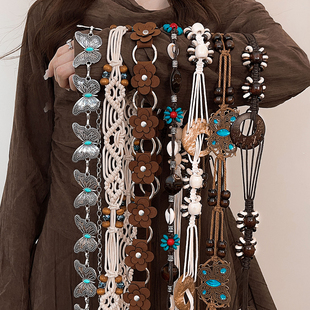 Bohemian Resort Style Belt for Women, Retro Ethnic Style Hand-Woven Waist Chain Accessories, Versatile High-End Waist Rope