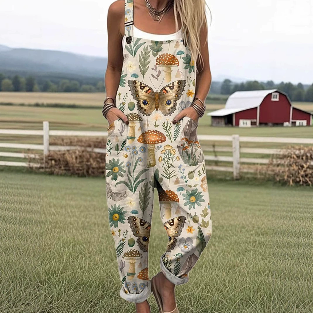 Трансграничная новая женская одежда 2025 года Amazon, европейские и американские летние цифровые 3D-печатные подтяжки на пуговицах, повседневные брюки, подтяжки