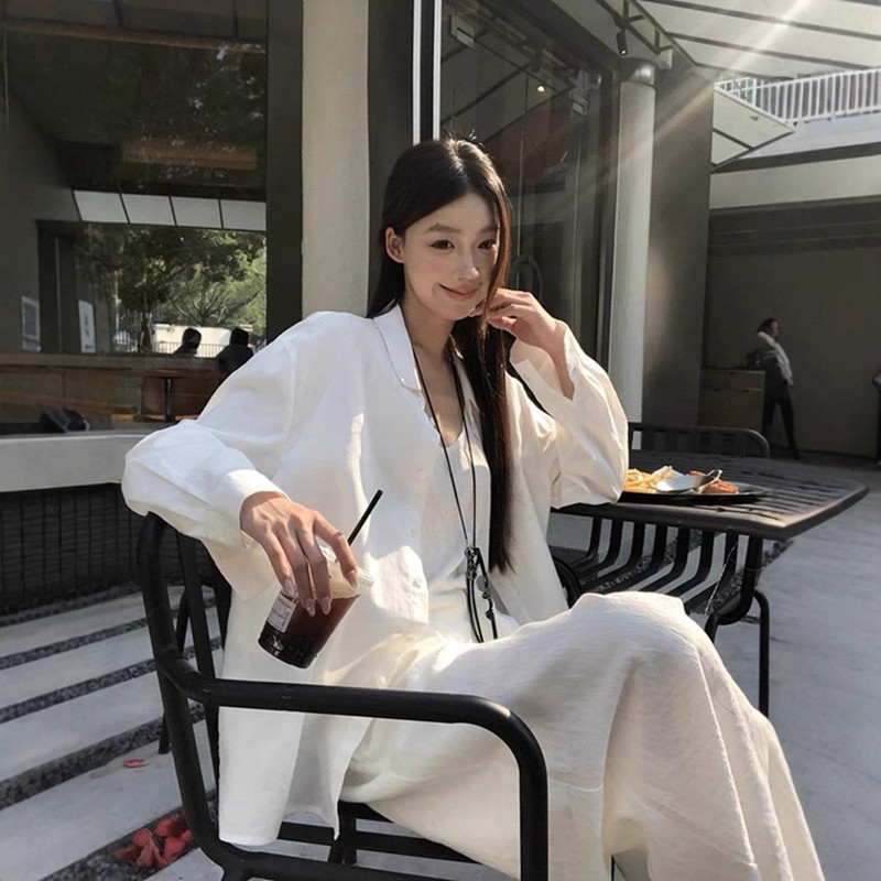 早秋慵懒白色防晒衬衫女新款夏季法式上衣轻奢高级感宽松长袖衬衣|undefined
