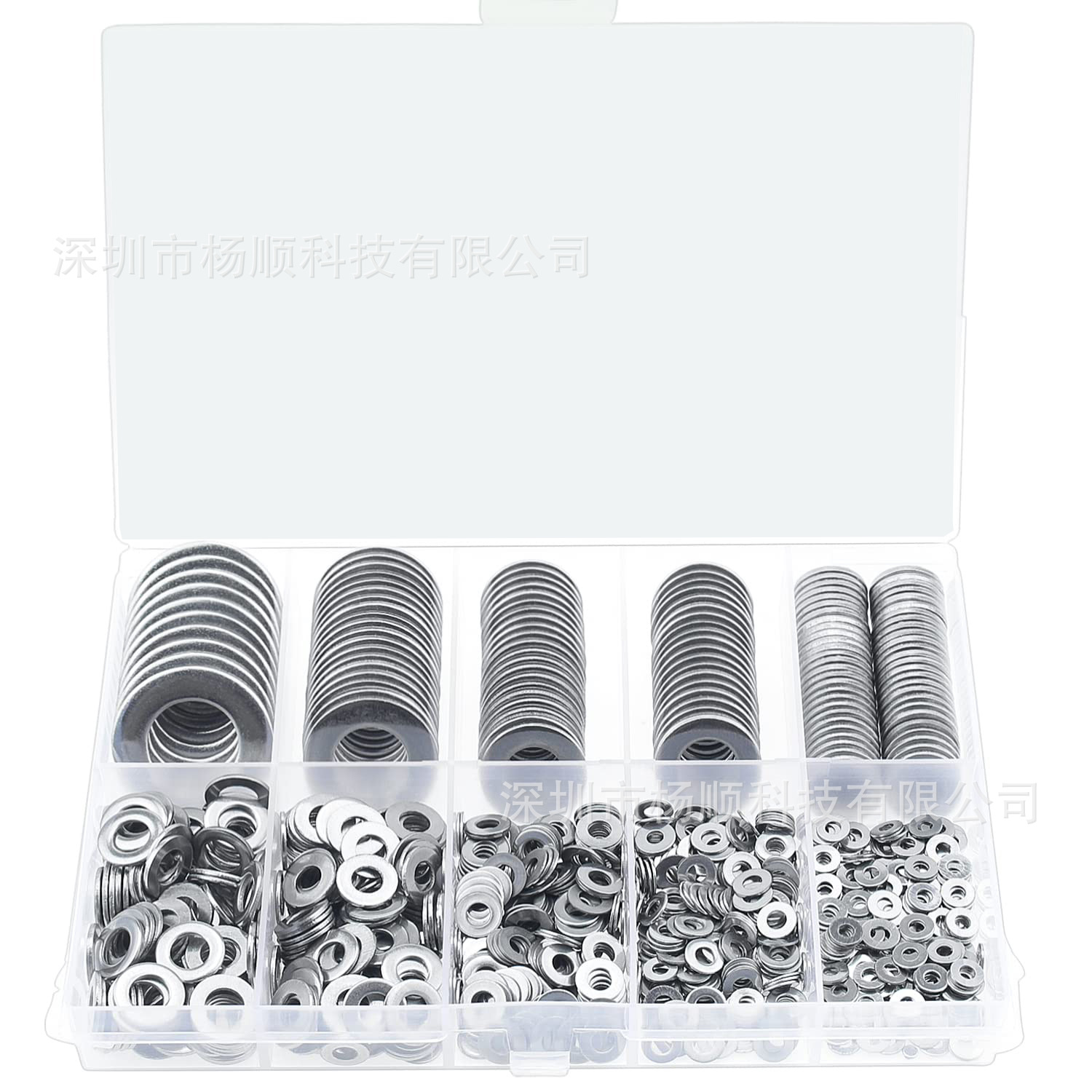 跨境900pcs盒装 304不锈钢平垫圈弹簧垫片圆形垫圈M2-M12组合套装