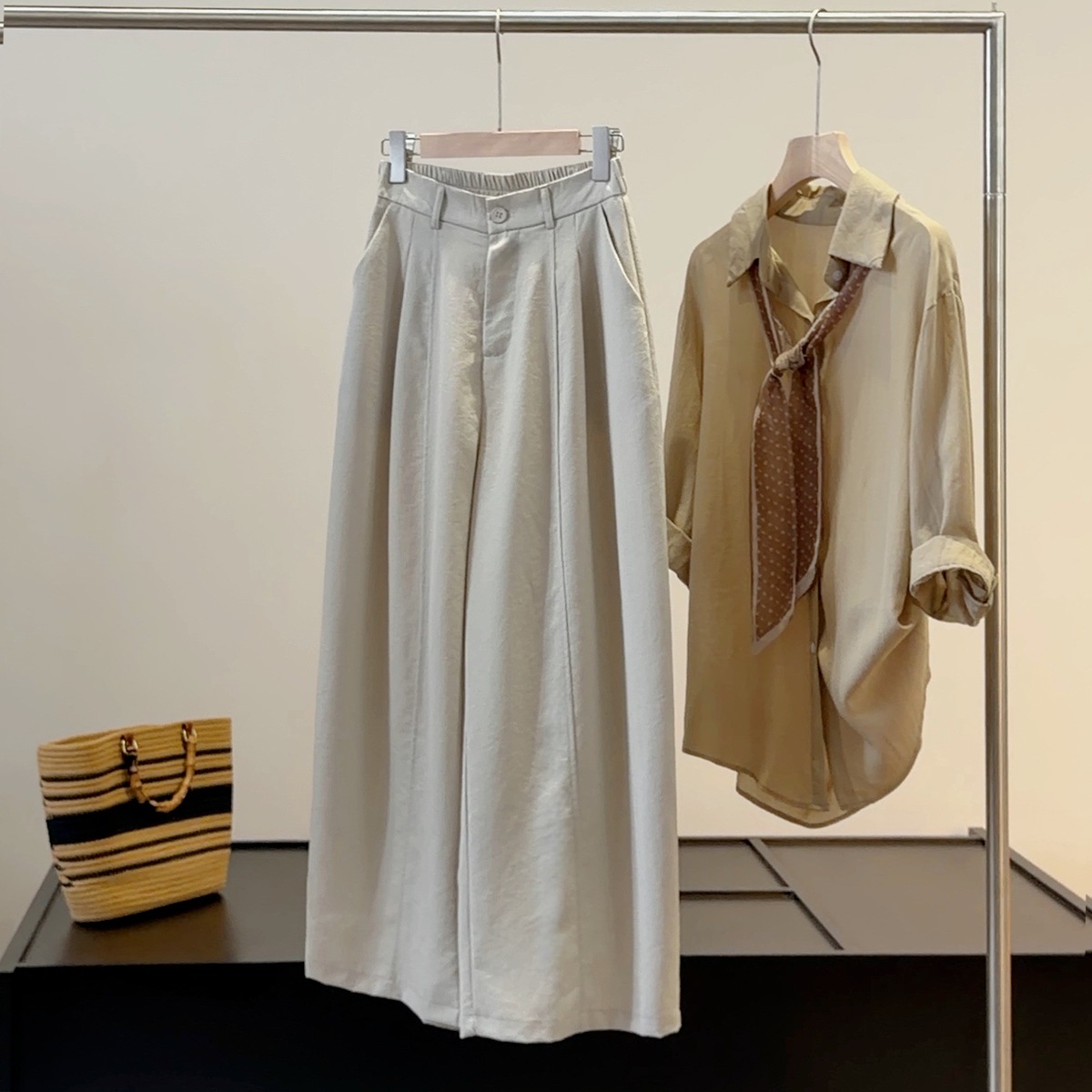 White Cotton Linen Wide Leg Pants Straight Leg Elegant Versatile Loose Slimming Simple Casual Cropped Summer Style_ecoleips.com