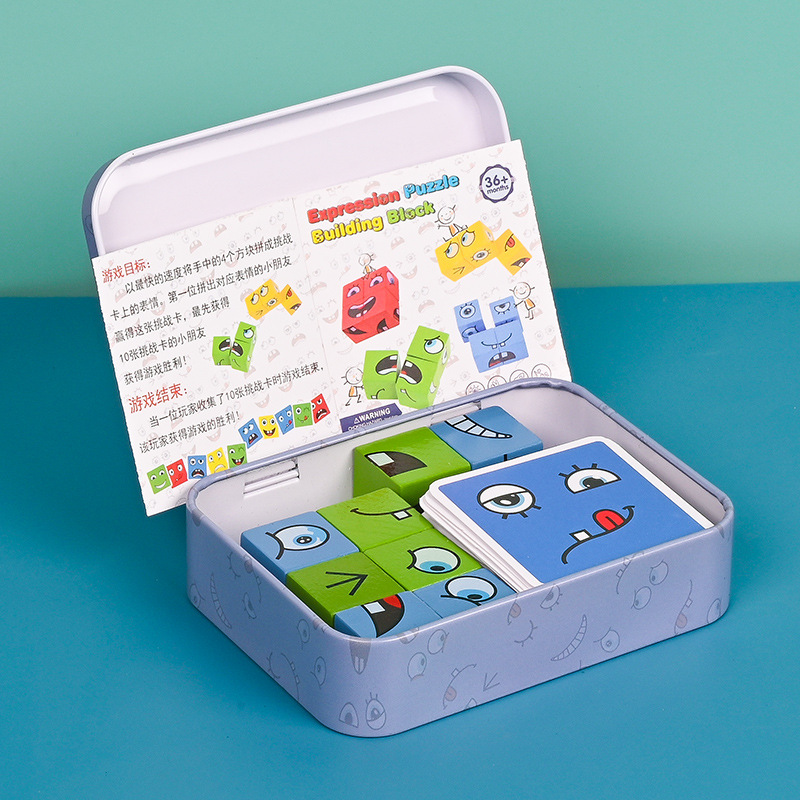 Bloques de construcción del cubo de Rubik que cambian de cara, pensamiento espacial para niños, educación temprana, juegos de mesa educativos, juegos interactivos entre padres e hijos, juguetes de madera sonrientes