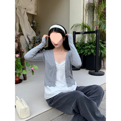 多色针织长袖纸片人开衫女春夏季宽松外搭轻薄防晒长袖针织上衣