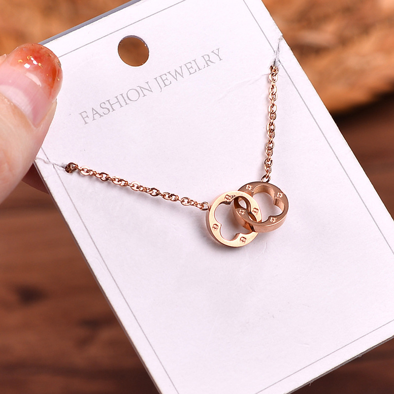 Double Ring Clover Style Titanium Steel Necklace For Women_voghion.com