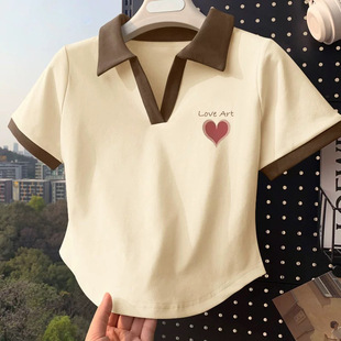 Girls' Pure Cotton Short-Sleeve Polo Shirt, Summer Korean Style, Trendy for Older Children, Fashionable Versatile Short T-Shirt Top