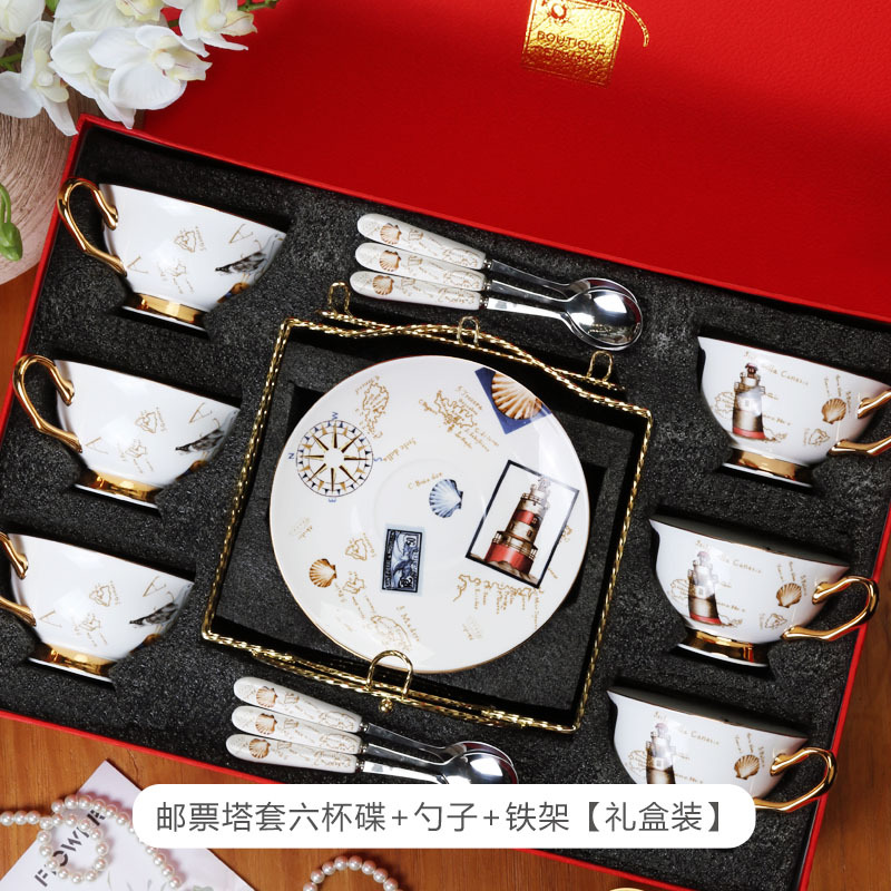 Tazas de café europeas y platos, set de té de la tarde, cerámica exquisita de alta calidad con cucharas de flores, set de tazas de té, caja de regalo