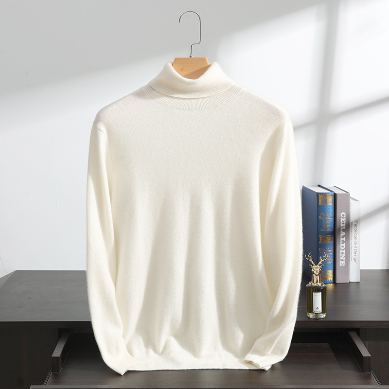 Cashmere sweater men's round neck, half high collar, high lapel collar, versatile knitted bottom, cashmere sweater, business sweater, men's thin style