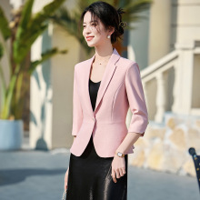 粉色西装外套女士春夏新款气质修身小西服通勤韩版七分袖职业西服