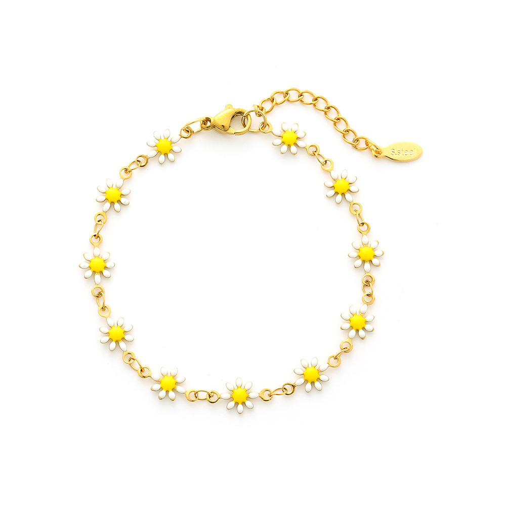 Mignon Fleur Acier Inoxydable Plaqué Or 18K Aucun Bracelets En Masse display picture 1