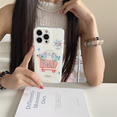 日本と韓国の花巻き毛犬ショッピングカート iPhone16 Apple 15ProMax/14/13 携帯電話ケースに適しています新しい