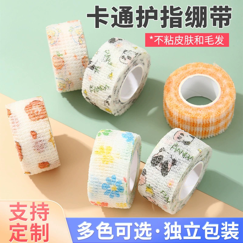 Vendajes autoadhesivos transfronterizos con múltiples colores a elegir, diseño de dibujos animados para estudiantes, antideslizantes, vendajes elásticos para protección de los dedos.