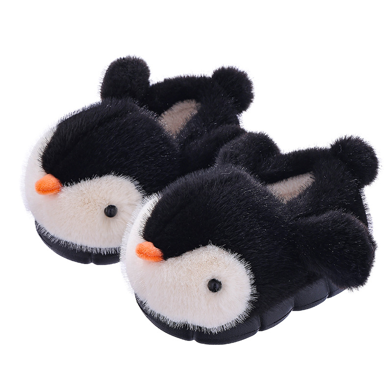 Zapatillas de algodón para niños, niños y niñas, invierno, calentamiento, pelusa, sensación de mierda, fondo grueso, bolsas de pingüino para bebés, zapatos de algodón