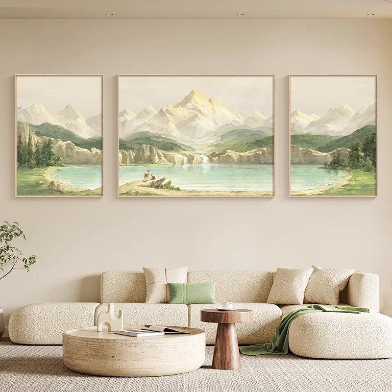 日照金山客厅装饰画北欧原木风景山水画聚宝盆挂画沙发背景墙壁画