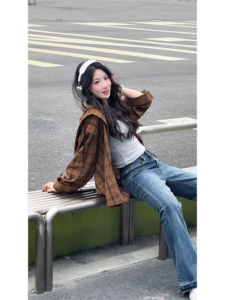 American Style Physical Sun Protection Textured Plaid For Men And Women, Summer Thin Couple's Versatile Shirt Jacket,_viptrois.com