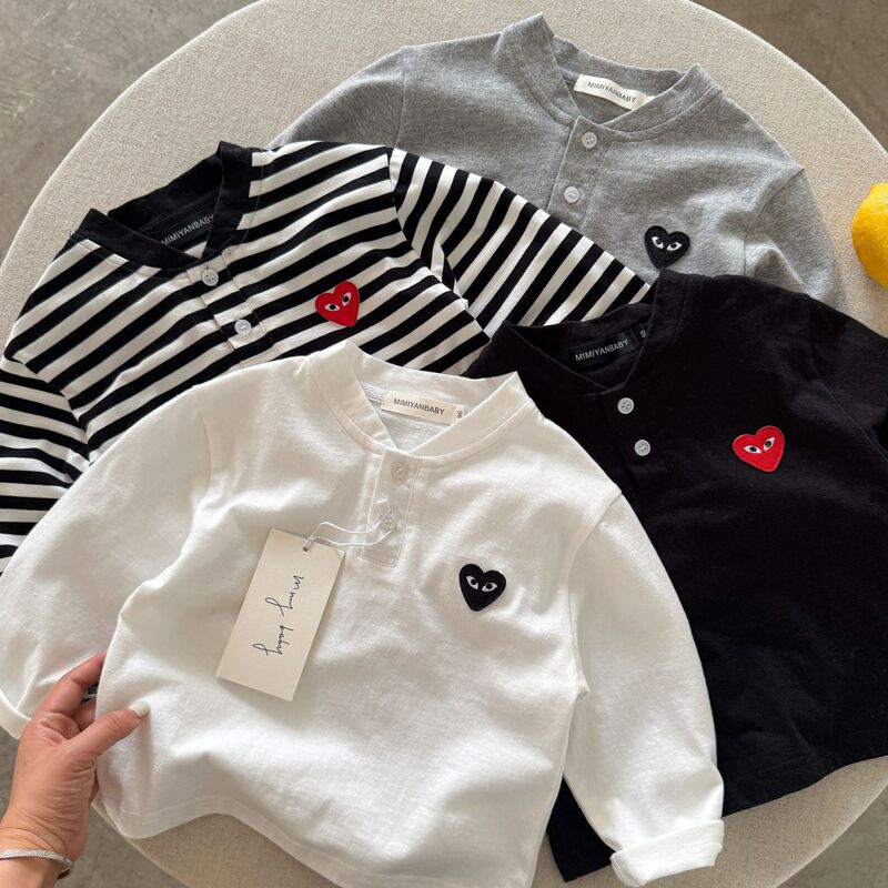 Children's Long-Sleeved T-Shirt 2026 Spring & Fall Kidsren's Clothing Boys' Heart-Shaped Trendy Brand Baby Kidsren's Stripesd Bottoming Shirt Top T-Shirt Children's Long-Sleeved T-Shirt 2026 Spring & Fall Kidsren's Clothing Boys' Heart-Shaped Trendy Brand Baby Kidsren's Stripesd Bottoming Shirt Top T-Shirt