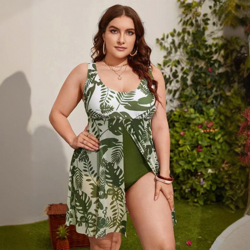 Women's Swimsuit Amazon: Tummy-Concealing, Slimming, Conservative Digital Print Skirt-Style One-Piece Swimsuit, Plus Size, Tummy-Concealing, Slimming