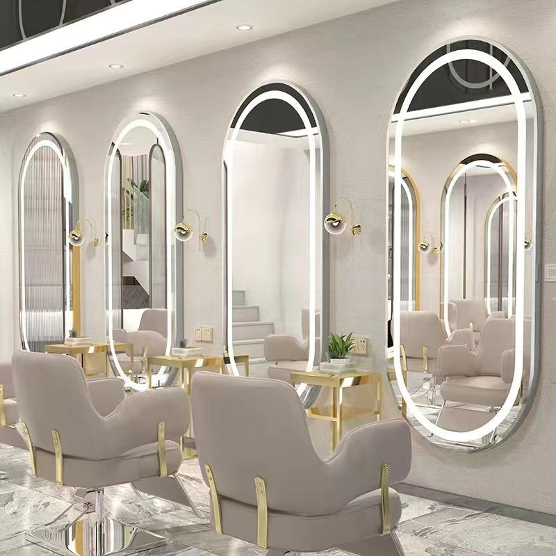 Tocador de Peluquería con Espejo Monofacial de Metal con Luz LED para Barbería image 9