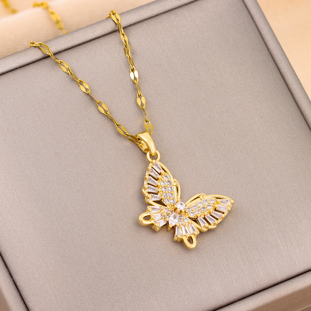 Ig Style Butterfly Stainless Steel Plating Inlay Zircon 18k Gold Plated Pendant Necklace display picture 1