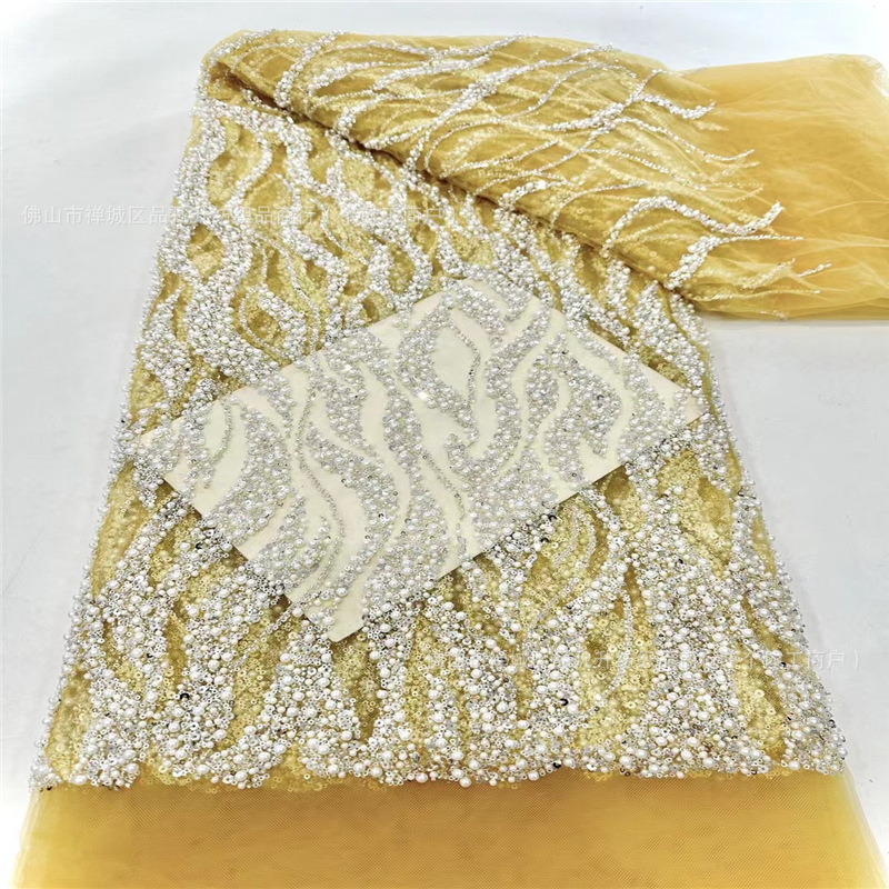Tubo de bordado de perlas espuma tela de encaje tela de perlas clavos vestido de boda vestido de cena vestido de ceremonia tela