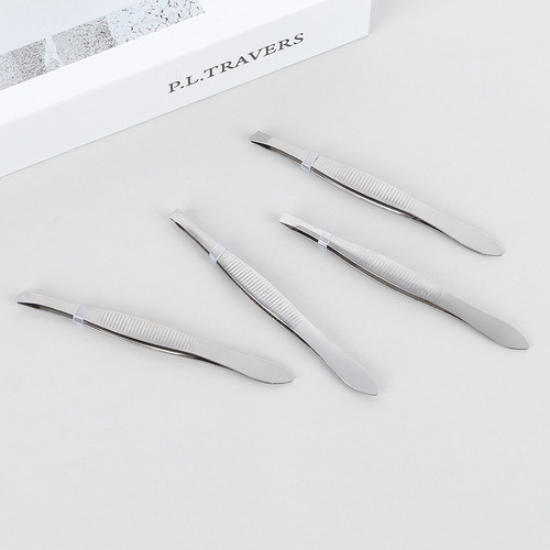Stainless steel eyebrow clip silver plucking grafting false eyelash tweezers oblique mouth flat mouth eyelash curler eyebrow trimming tool
