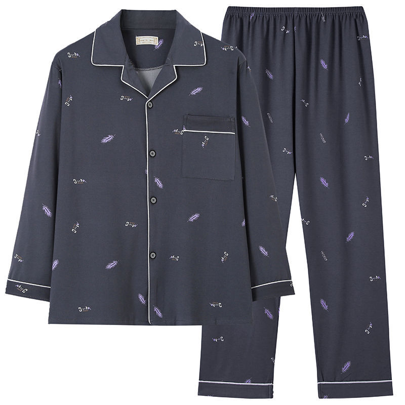 Pijamas pantalones de manga larga para hombre primavera y otoño verano más tamaño % Algodón puro verde de mediana edad cardigan homewear traje de dos piezas