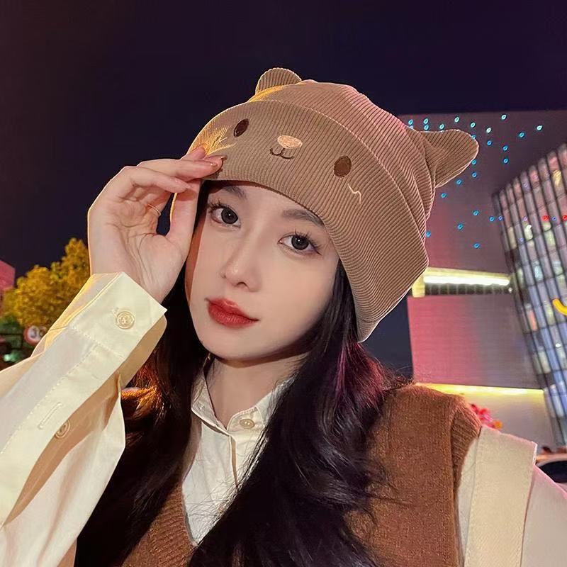 网红堆堆帽女产后月子帽春秋时尚字母日系毛线针织包头帽春季冷帽|undefined