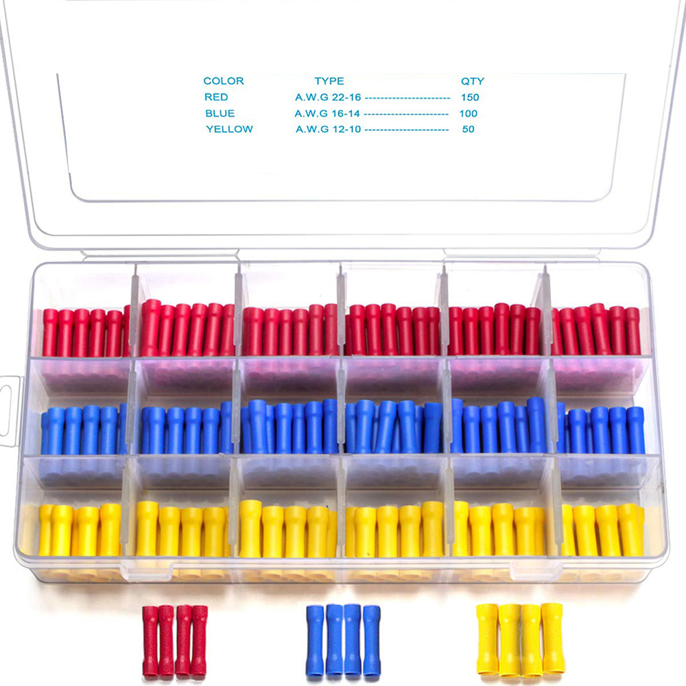 300pcs Boxed Bv Middle Connection Cold-pressed Terminal Brass Middle Connectionulated Terminal Block10-22 AWG