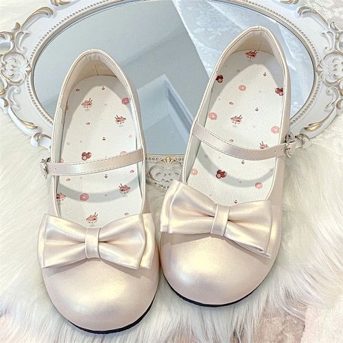 Adorable bow Lolita shoes, Lolita JK small leather shoes, rounded toe medium heel Mary Jane single shoes for women