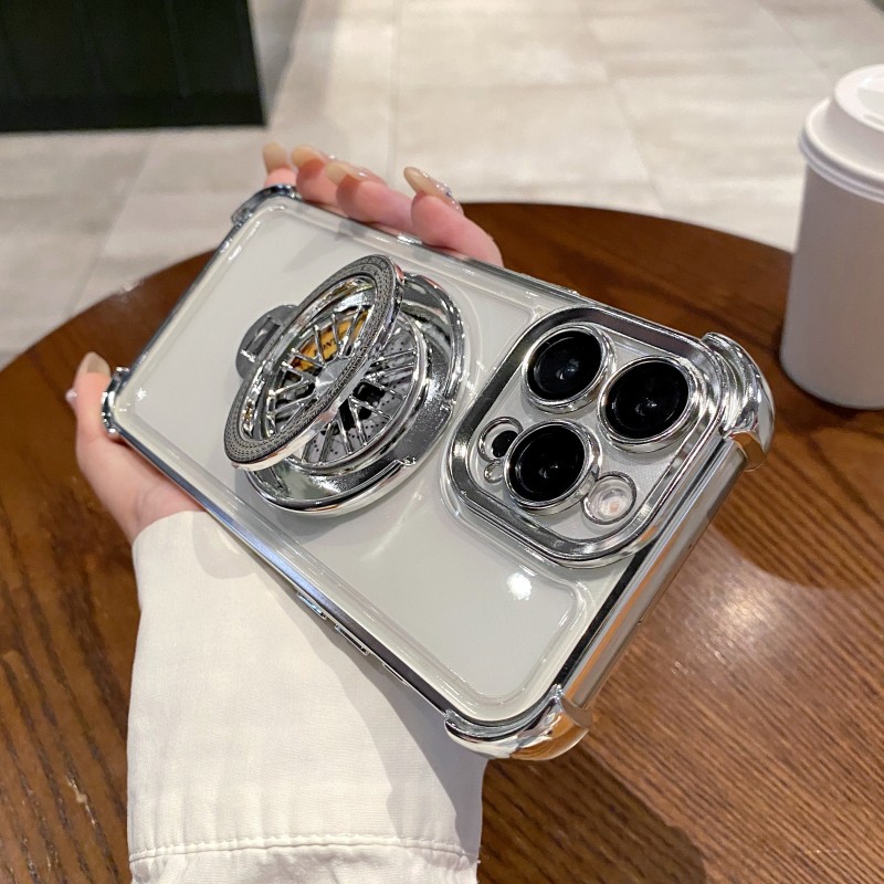 Funda acrílica para iPhone 16 con protección anticaídas en las cuatro esquinas, soporte giratorio creativo tipo giroscopio, compatible con Apple 17PROMAX