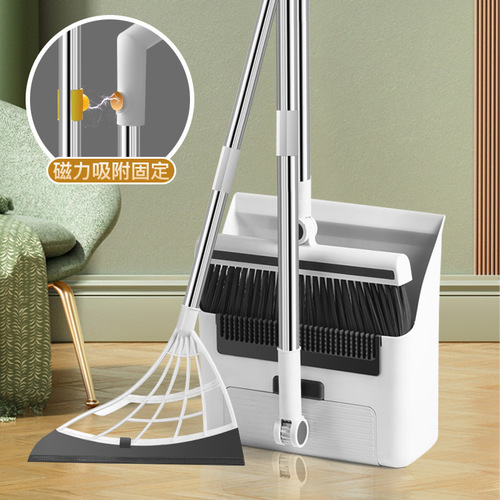 New sweeping broom set wholesale household soft broom plastic stainless steel broom long scraper dustpan combination